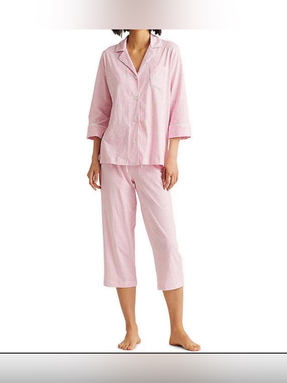Ralph Lauren Salmon Striped Button-Up Capri Pajama Set